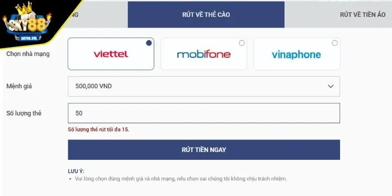 Rút tiền bằng thẻ cào điện thoại